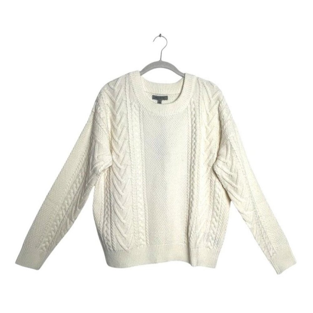Cable Stitch Women's Chunky Knit Crew Neck Sweater in Ivory - Sz M - NWT